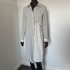 🌿 Mystree Striped Cotton Linen Shirt Dress | Size S